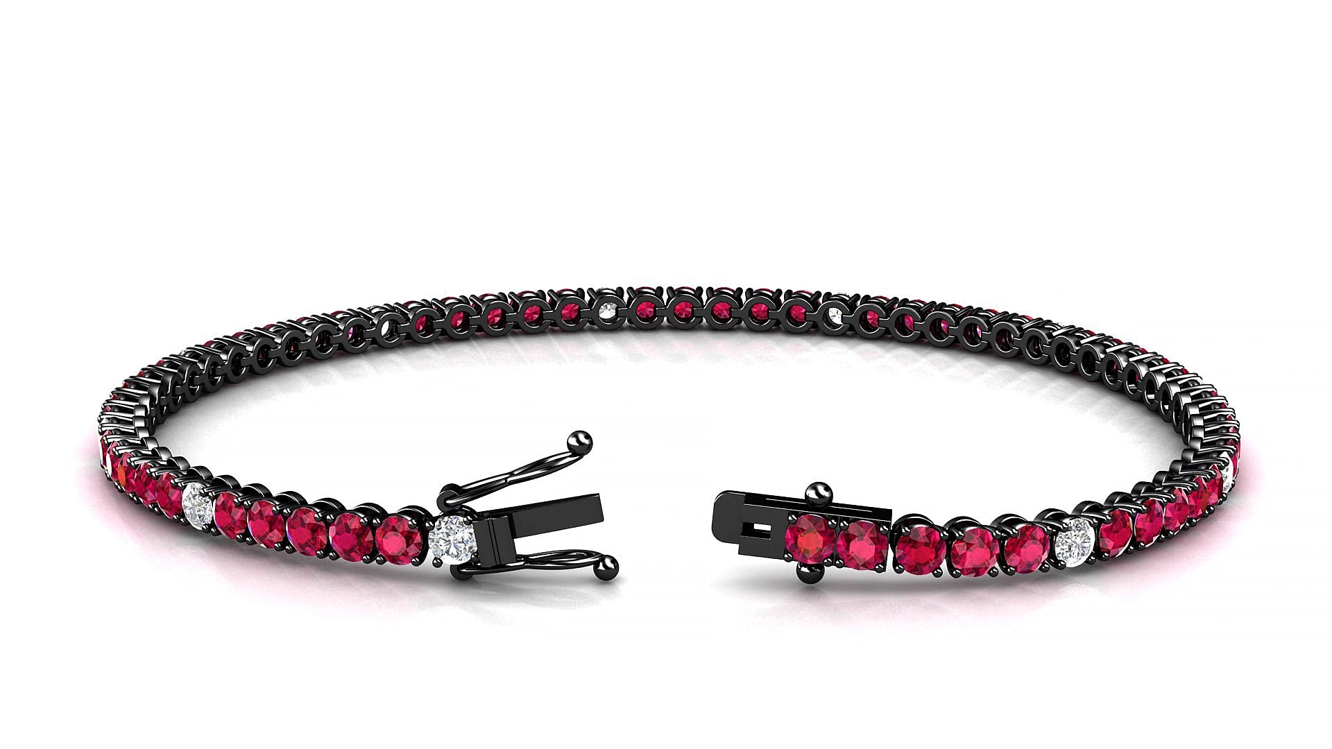 Firenze 5-1 | 18k Black Gold 2.5 mm Round Natural Ruby & Diamond 16 cm Tennis Bracelet