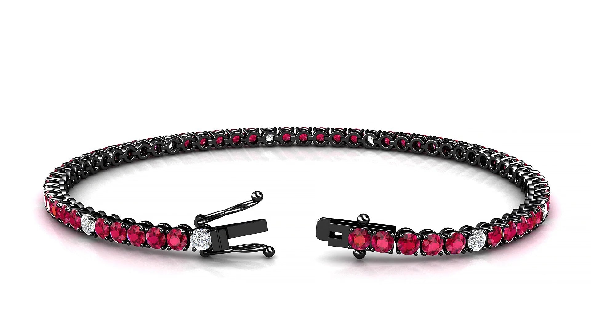 Firenze 5-1 | 18k Black Gold 2.5 mm Round Natural Ruby & Diamond Tennis Bracelet