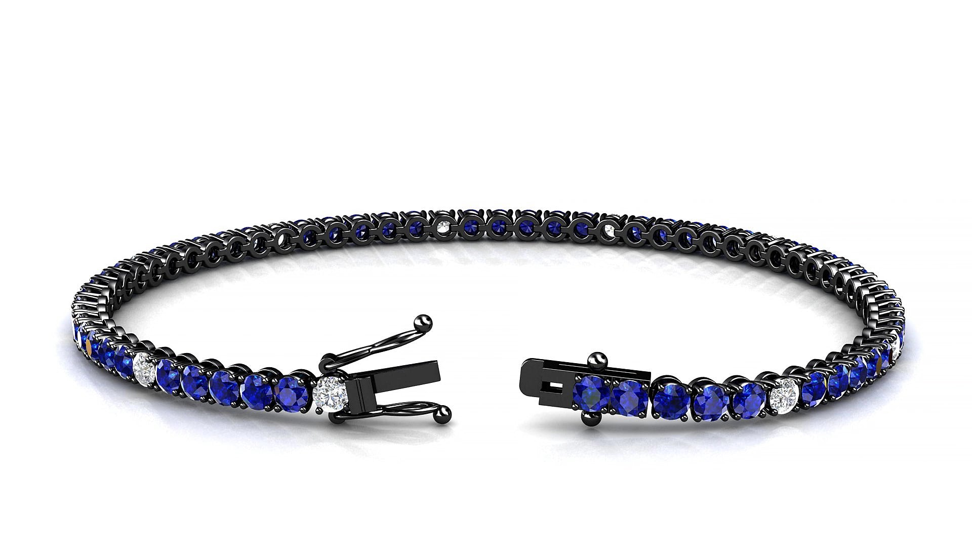 Firenze 5-1 | 18k Black Gold 2.5 mm Round Natural Sapphire & Diamond 16 cm Tennis Bracelet