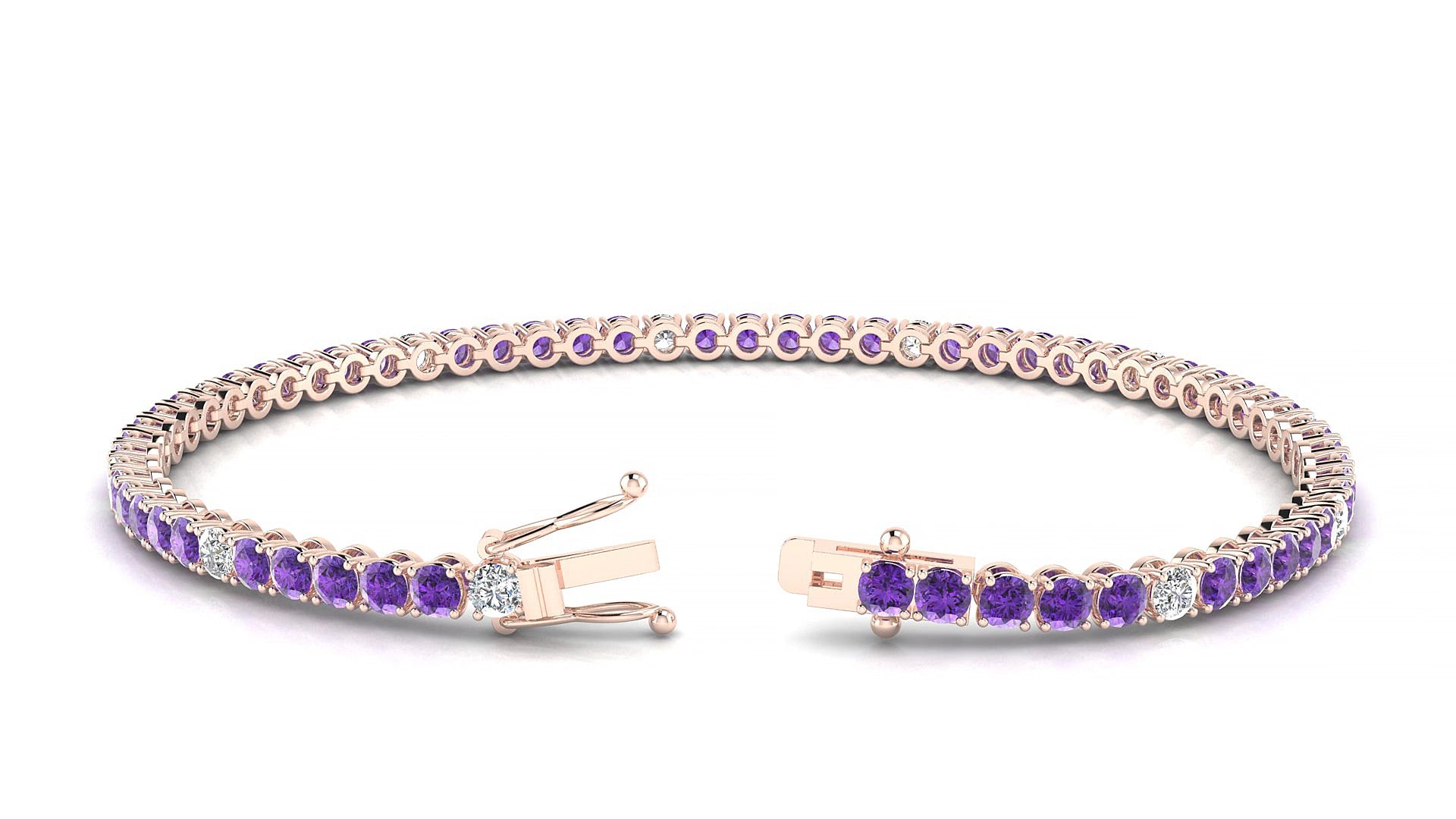 Firenze 5-1 | 18k Rose Gold 2.5 mm Round Natural Amethyst & Diamond 16 cm Tennis Bracelet
