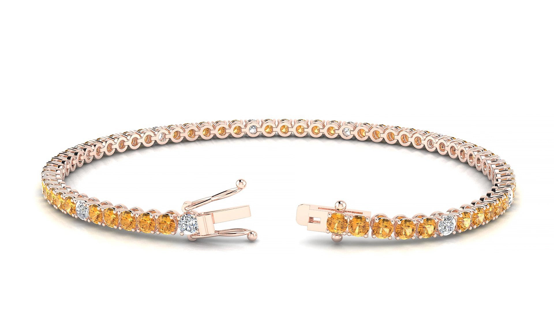 Firenze 5-1 | 18k Rose Gold 2.5 mm Round Natural Citrine & Diamond 18 cm Tennis Bracelet