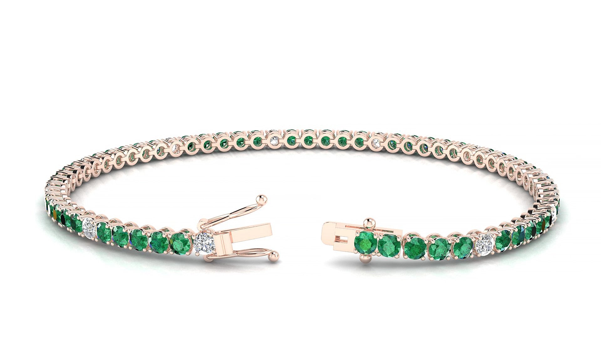 Firenze 5-1 | 18k Rose Gold 2.5 mm Round Natural Emerald & Diamond 15 cm Tennis Bracelet