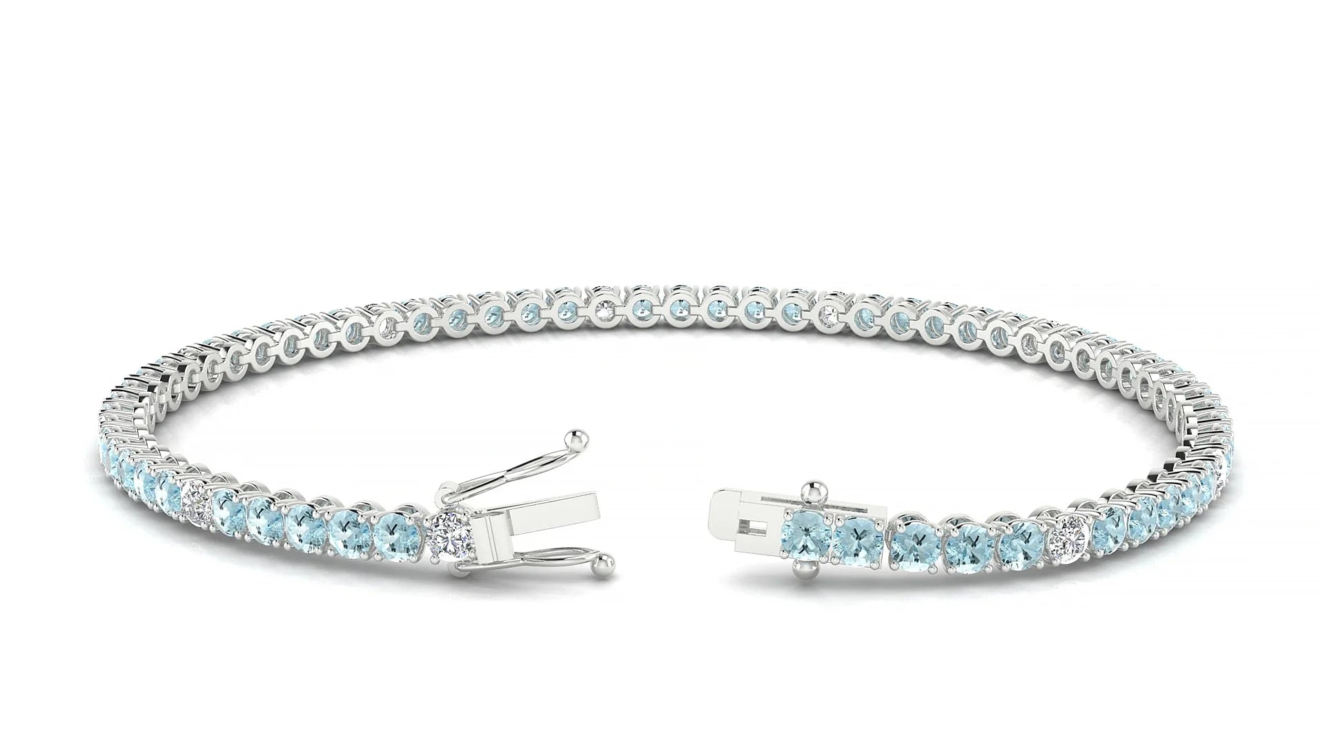 Firenze 5-1 | 18k White Gold 2.5 mm Round Natural Aquamarine & Diamond Tennis Bracelet