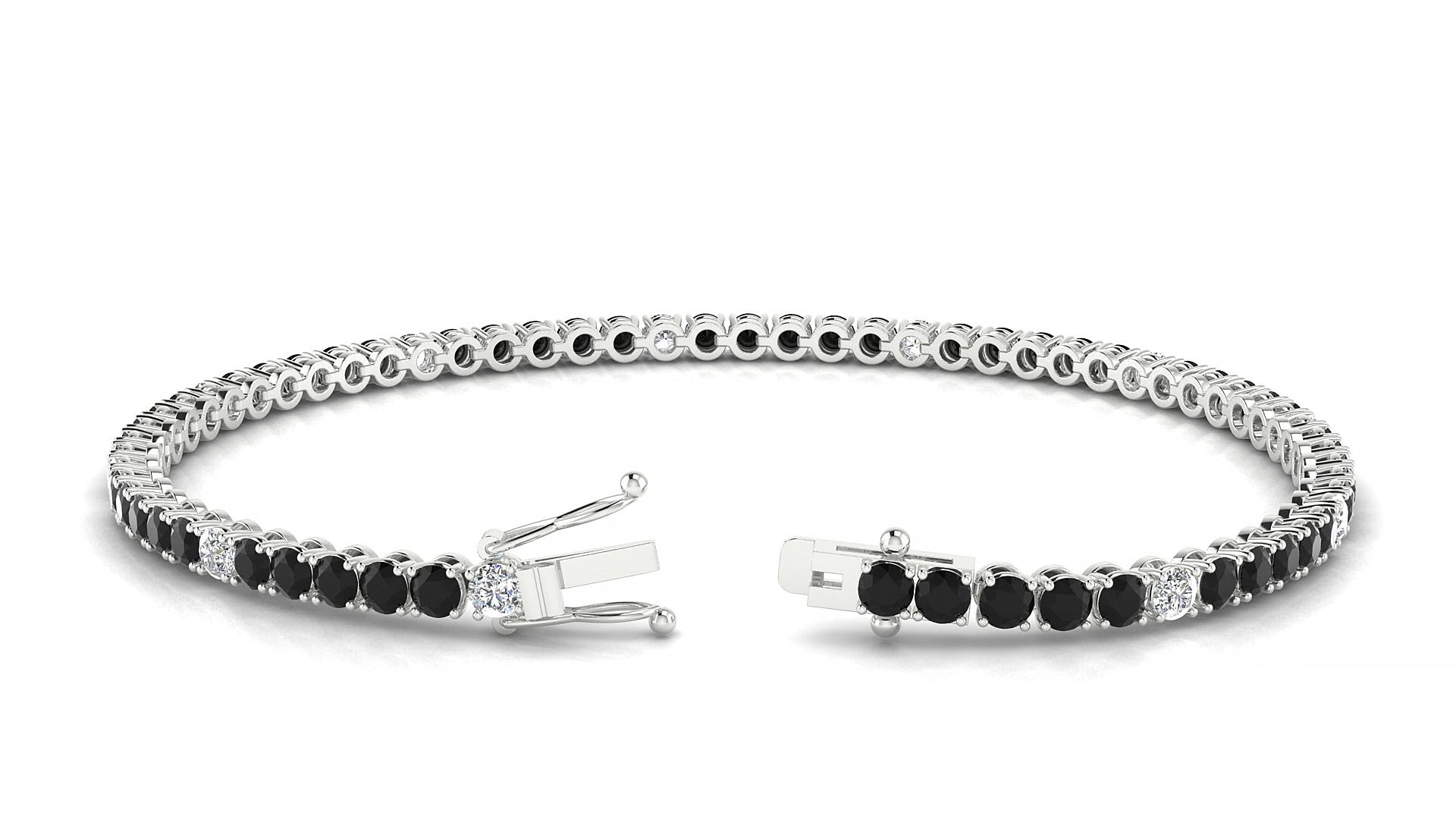 Firenze 5-1 | 18k White Gold 2.5 mm Round Natural Black Diamond & Diamond 16 cm Tennis Bracelet