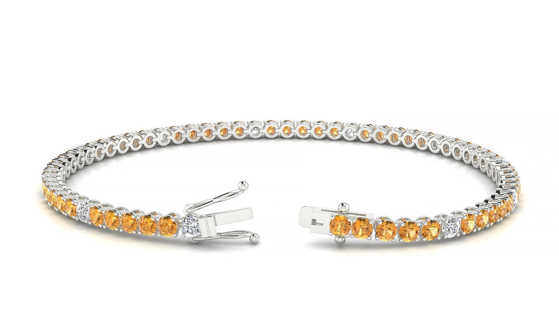 Firenze 5-1 | 18k White Gold 2.5 mm Round Natural Citrine & Diamond 15 cm Tennis Bracelet