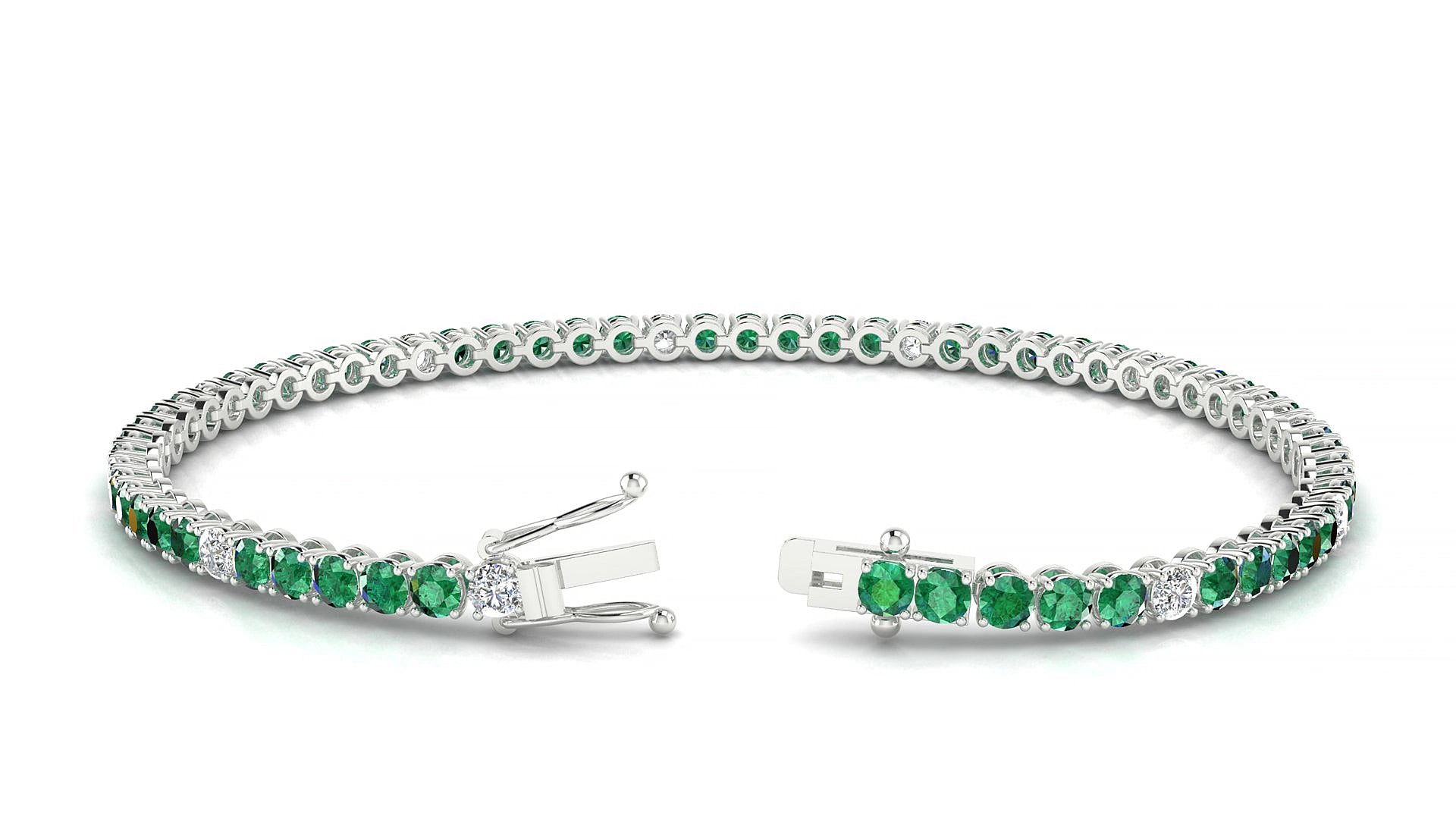 Firenze 5-1 | 18k White Gold 2.5 mm Round Natural Emerald & Diamond 16 cm Tennis Bracelet
