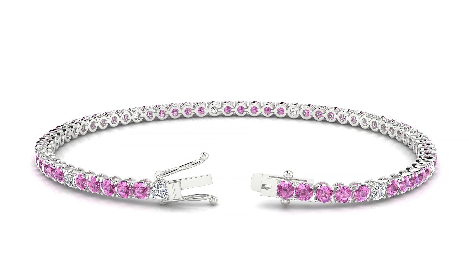 Firenze 5-1 | 18k White Gold 2.5 mm Round Natural Pink Sapphire & Diamond 16 cm Tennis Bracelet