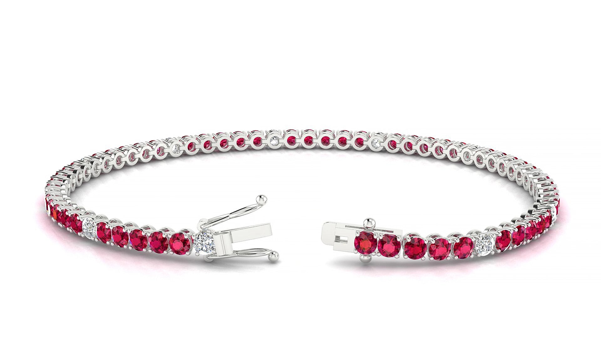 Firenze 5-1 | 18k White Gold 2.5 mm Round Natural Ruby & Diamond 15 cm Tennis Bracelet