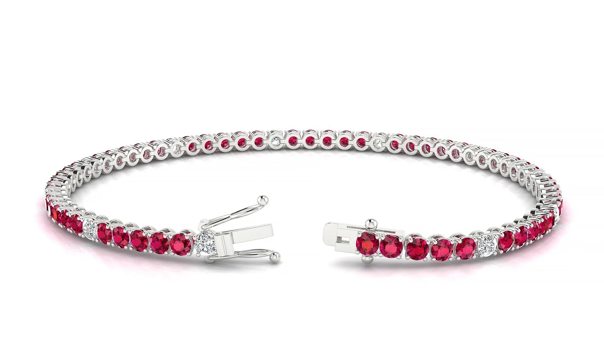Firenze 5-1 | 18k White Gold 2.5 mm Round Natural Ruby & Diamond Tennis Bracelet