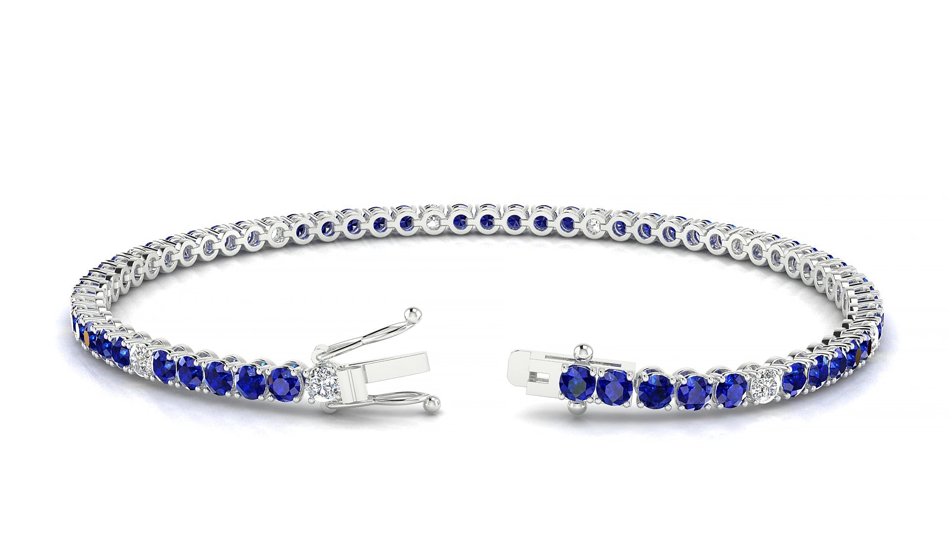 Firenze 5-1 | 18k White Gold 2.5 mm Round Natural Sapphire & Diamond 15 cm Tennis Bracelet