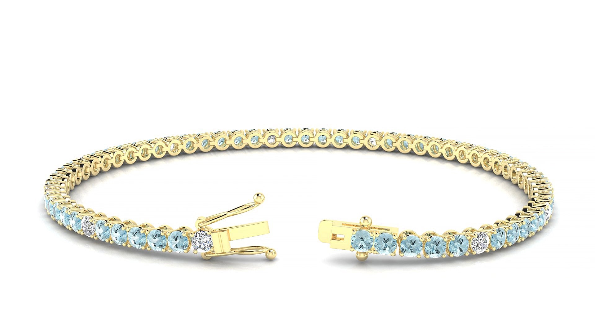 Firenze 5-1 | 18k Yellow Gold 2.5 mm Round Natural Aquamarine & Diamond 18 cm Tennis Bracelet