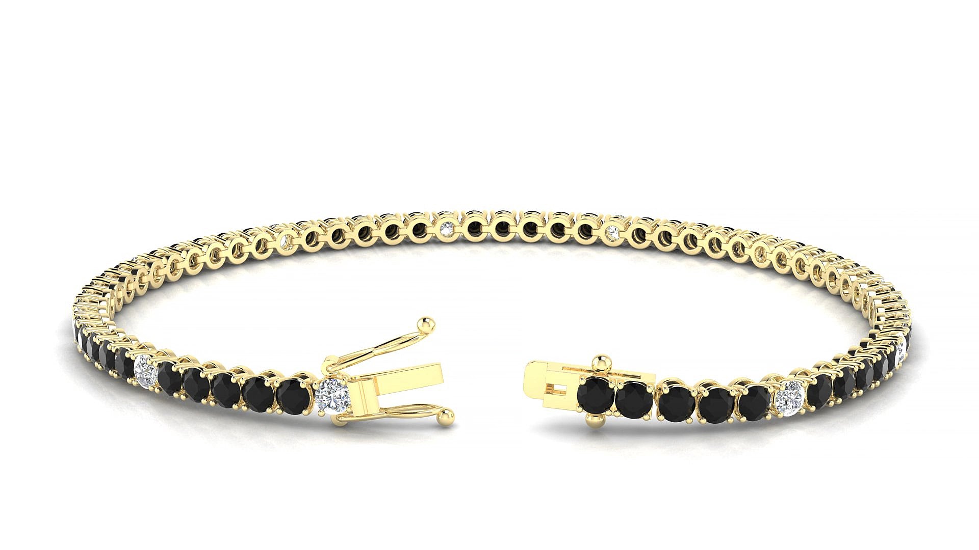 Firenze 5-1 | 18k Yellow Gold 2.5 mm Round Natural Black Diamond & Diamond 15 cm Tennis Bracelet