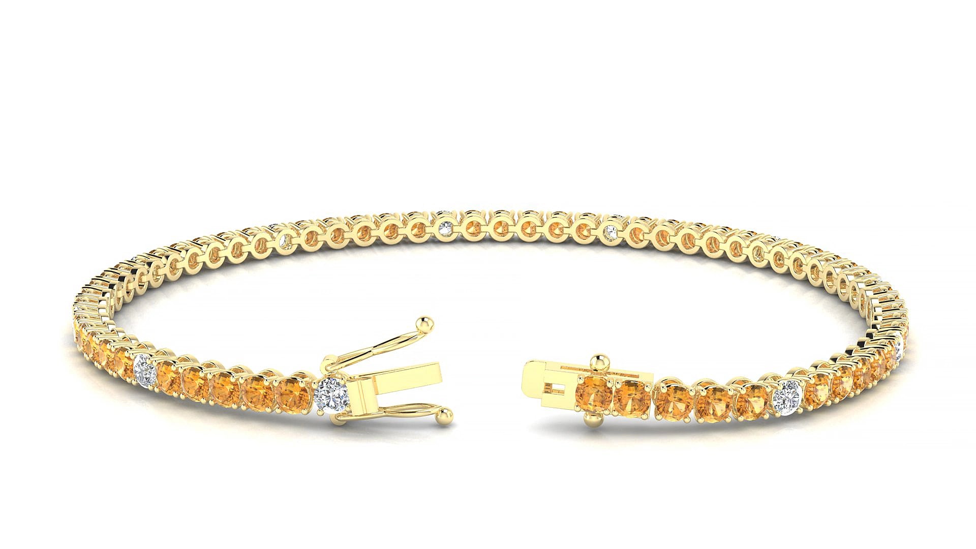 Firenze 5-1 | 18k Yellow Gold 2.5 mm Round Natural Citrine & Diamond 15 cm Tennis Bracelet