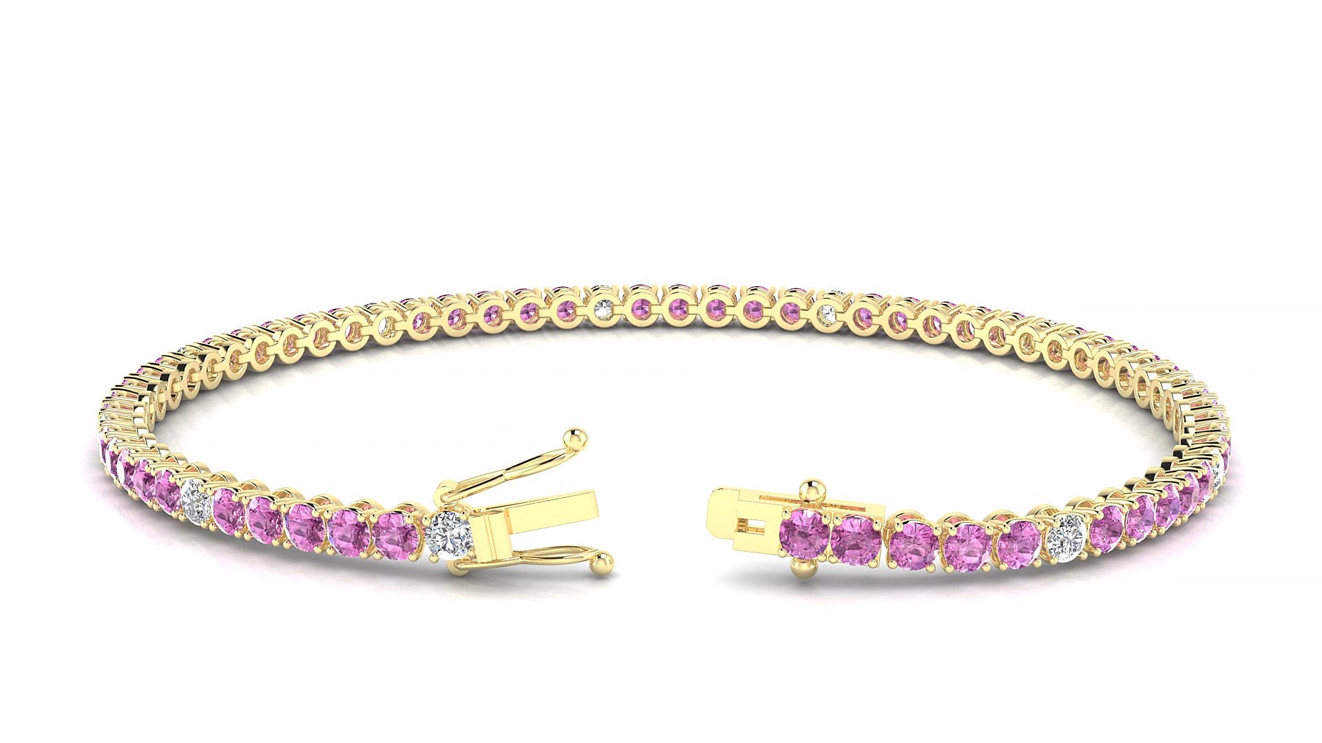 Firenze 5-1 | 18k Yellow Gold 2.5 mm Round Natural Pink Sapphire & Diamond 16 cm Tennis Bracelet