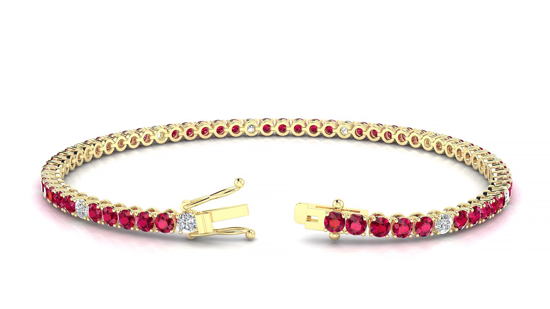 Firenze 5-1 | 18k Yellow Gold 2.5 mm Round Natural Ruby & Diamond 16 cm Tennis Bracelet