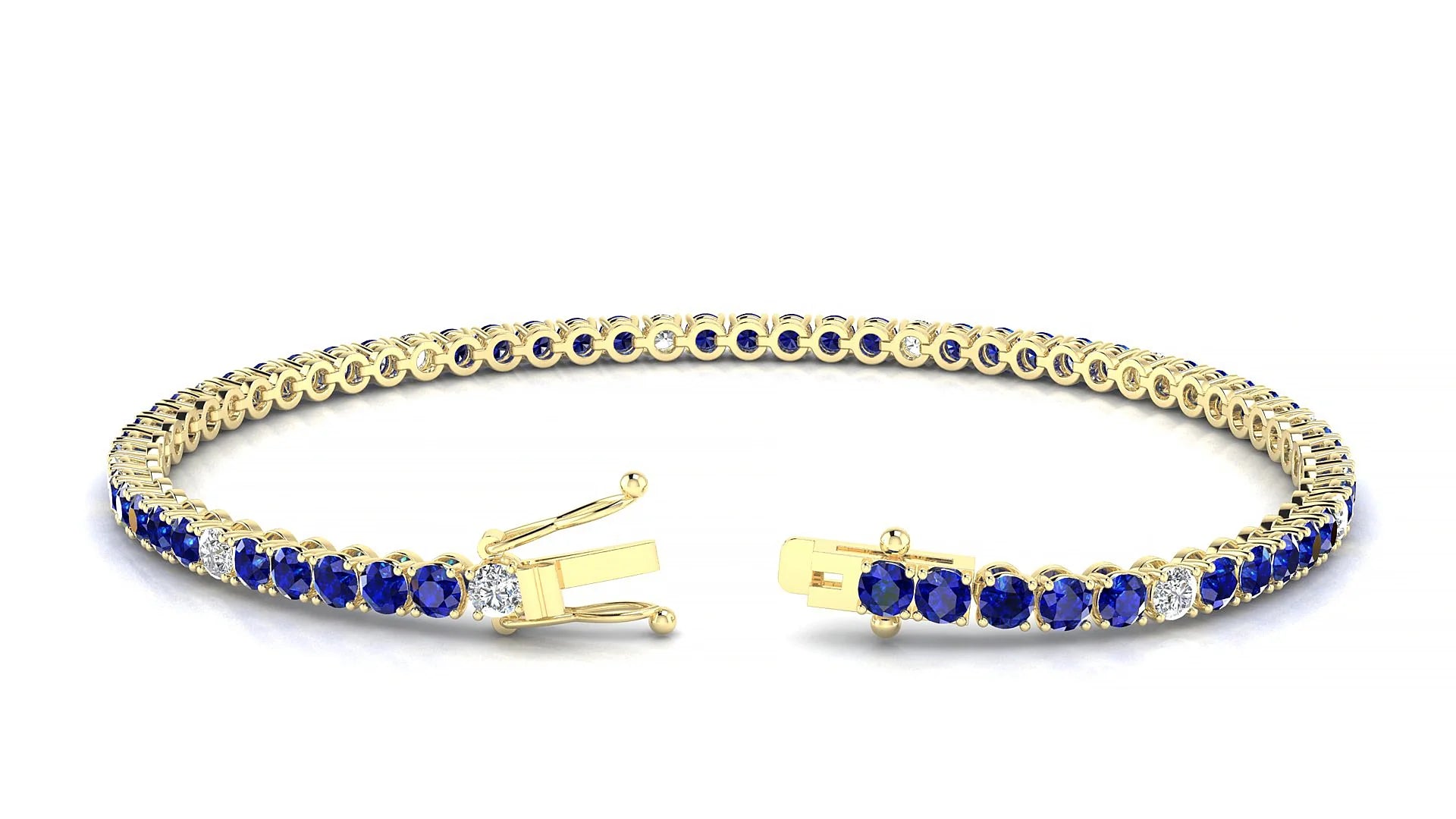 Firenze 5-1 | 18k Yellow Gold 2.5 mm Round Natural Sapphire & Diamond Tennis Bracelet