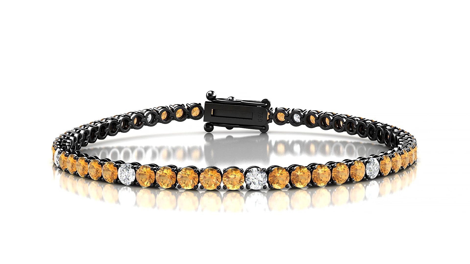 Firenze 5-1 | 18k Black Gold 3 mm Round Natural Citrine & Diamond 15 cm Tennis Bracelet