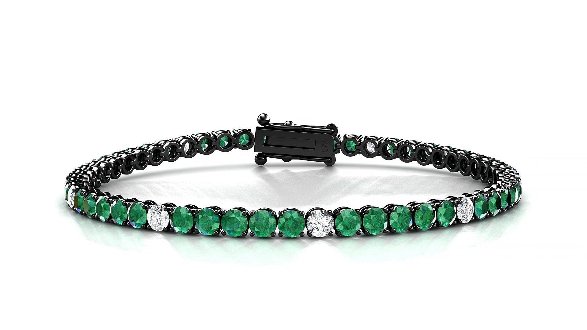 Firenze 5-1 | 18k Black Gold 3 mm Round Natural Emerald & Diamond 15 cm Tennis Bracelet