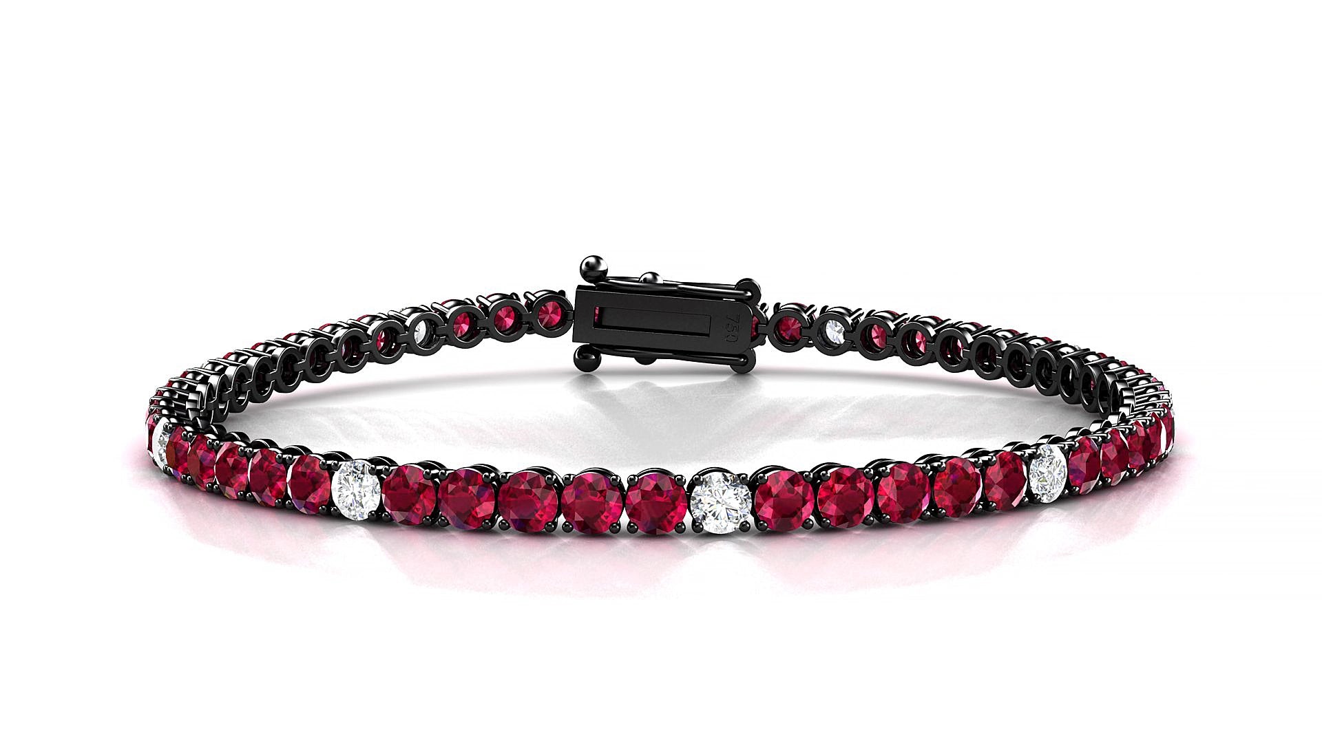 Firenze 5-1 | 18k Black Gold 3 mm Round Natural Ruby & Diamond 17 cm Tennis Bracelet
