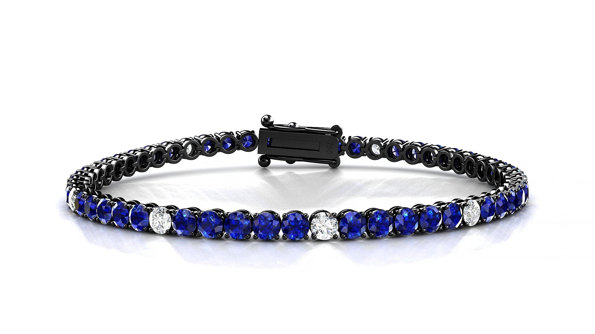 Firenze 5-1 | 18k Black Gold 3 mm Round Natural Sapphire & Diamond 15 cm Tennis Bracelet
