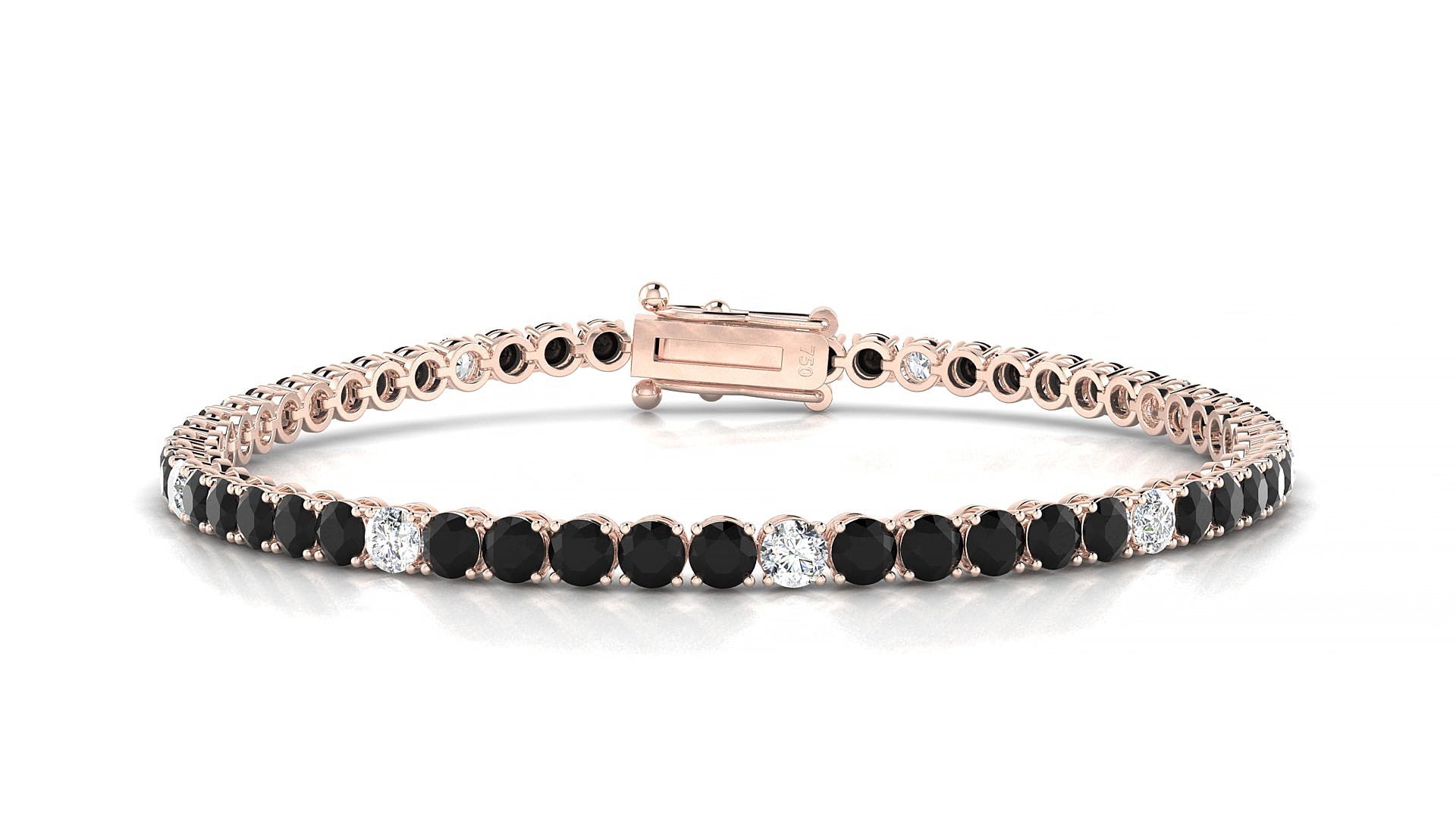 Firenze 5-1 | 18k Rose Gold 3 mm Round Natural Black Diamond & Diamond 15 cm Tennis Bracelet