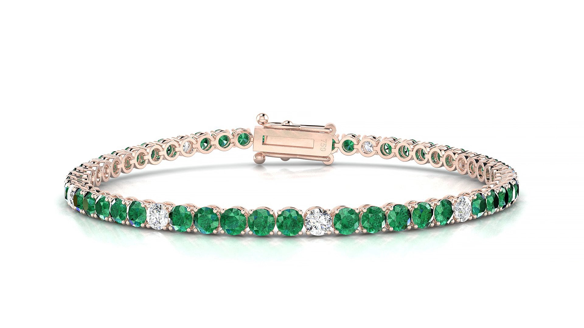 Firenze 5-1 | 18k Rose Gold 3 mm Round Natural Emerald & Diamond 18 cm Tennis Bracelet
