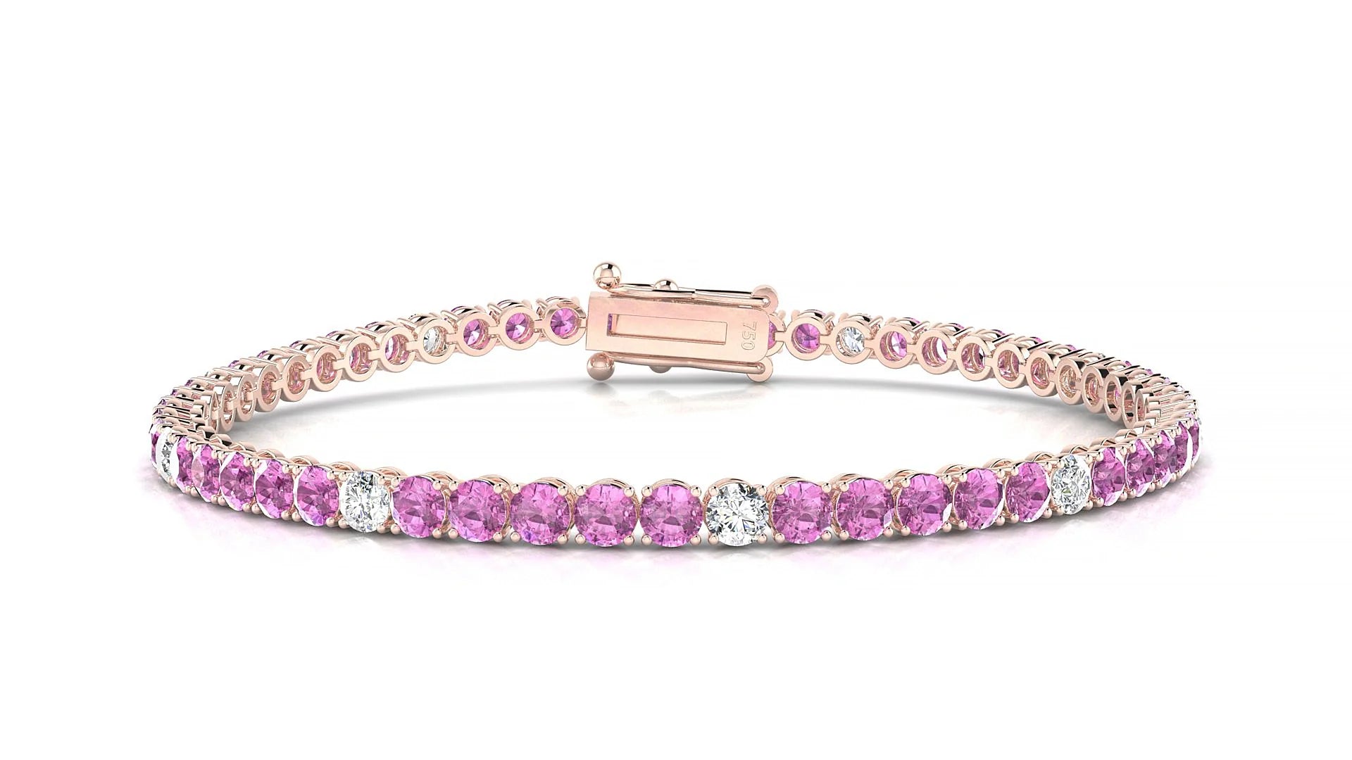Firenze 5-1 | 18k Rose Gold 3 mm Round Natural Pink Sapphire & Diamond Tennis Bracelet