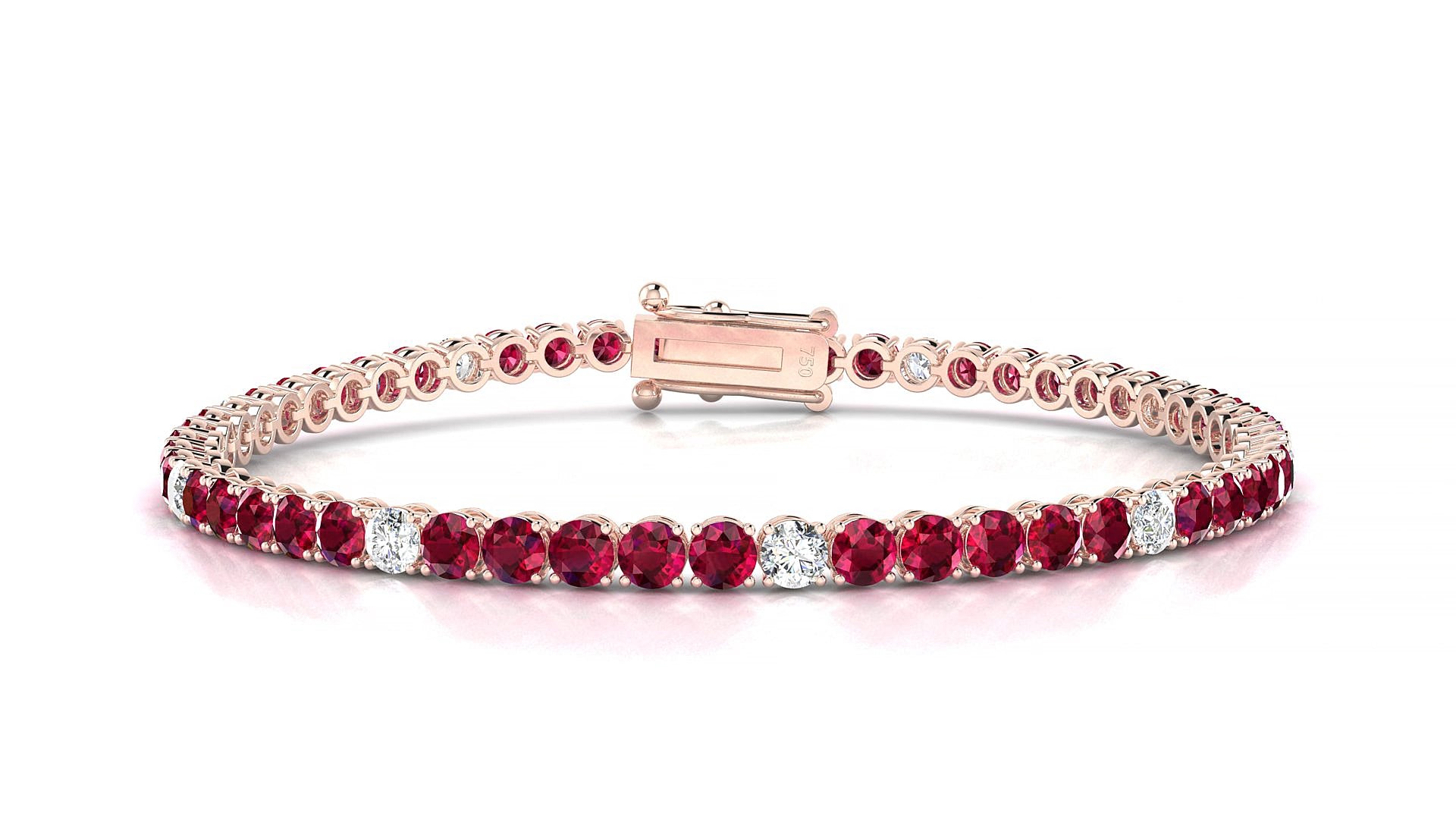 Firenze 5-1 | 18k Rose Gold 3 mm Round Natural Ruby & Diamond 17 cm Tennis Bracelet