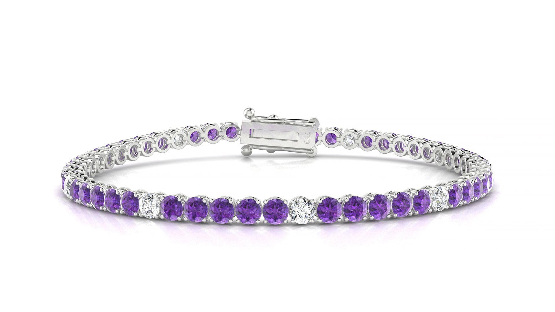 Firenze 5-1 | 18k White Gold 3 mm Round Natural Amethyst & Diamond 15 cm Tennis Bracelet