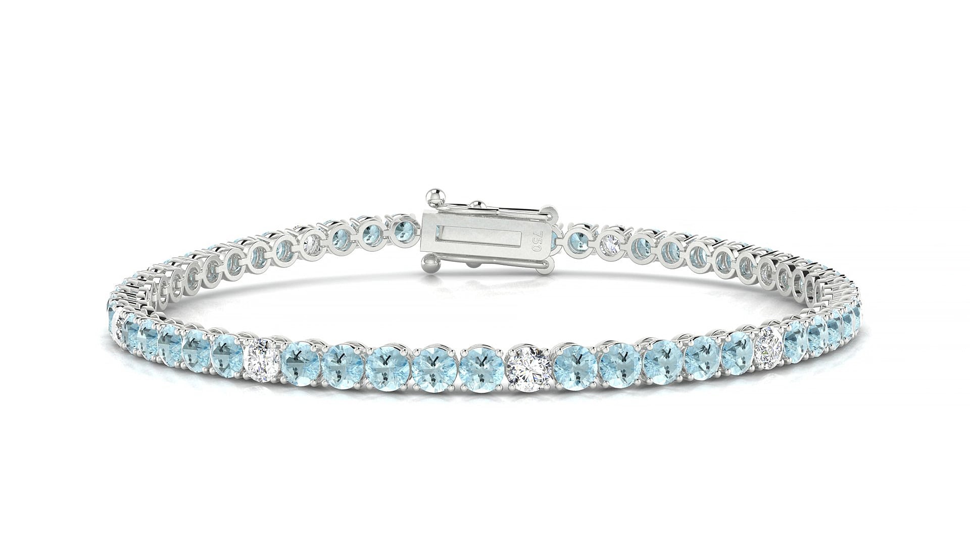 Firenze 5-1 | 18k White Gold 3 mm Round Natural Aquamarine & Diamond 17 cm Tennis Bracelet