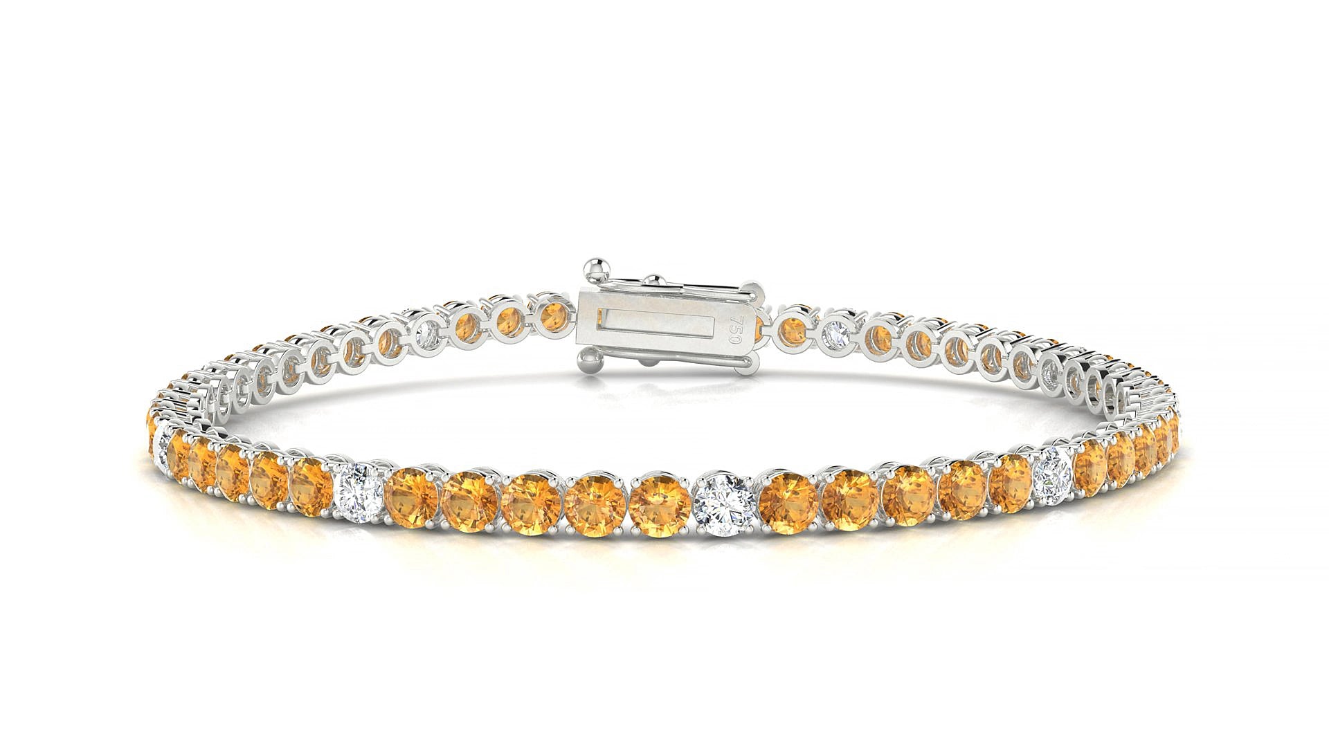 Firenze 5-1 | 18k White Gold 3 mm Round Natural Citrine & Diamond 15 cm Tennis Bracelet