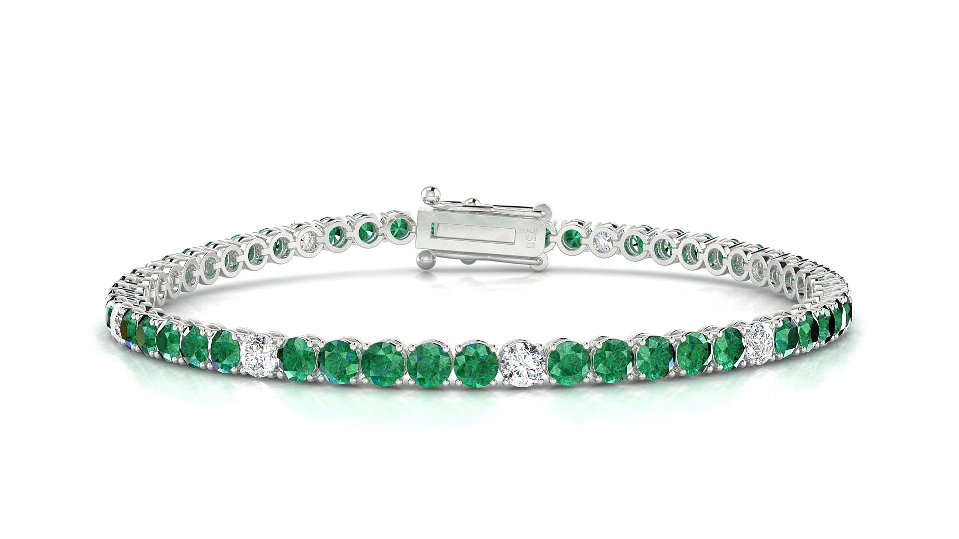Firenze 5-1 | 18k White Gold 3 mm Round Natural Emerald & Diamond 15 cm Tennis Bracelet