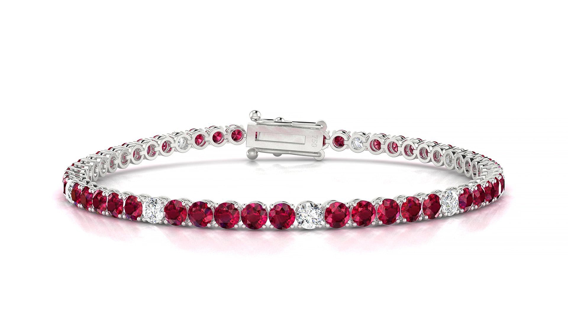 Firenze 5-1 | 18k White Gold 3 mm Round Natural Ruby & Diamond 18 cm Tennis Bracelet