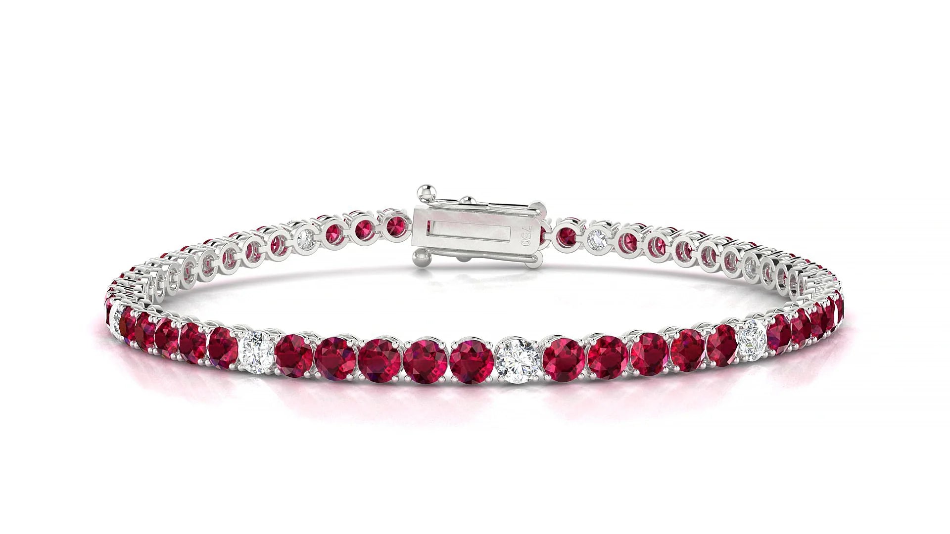 Firenze 5-1 | 18k White Gold 3 mm Round Natural Ruby & Diamond Tennis Bracelet