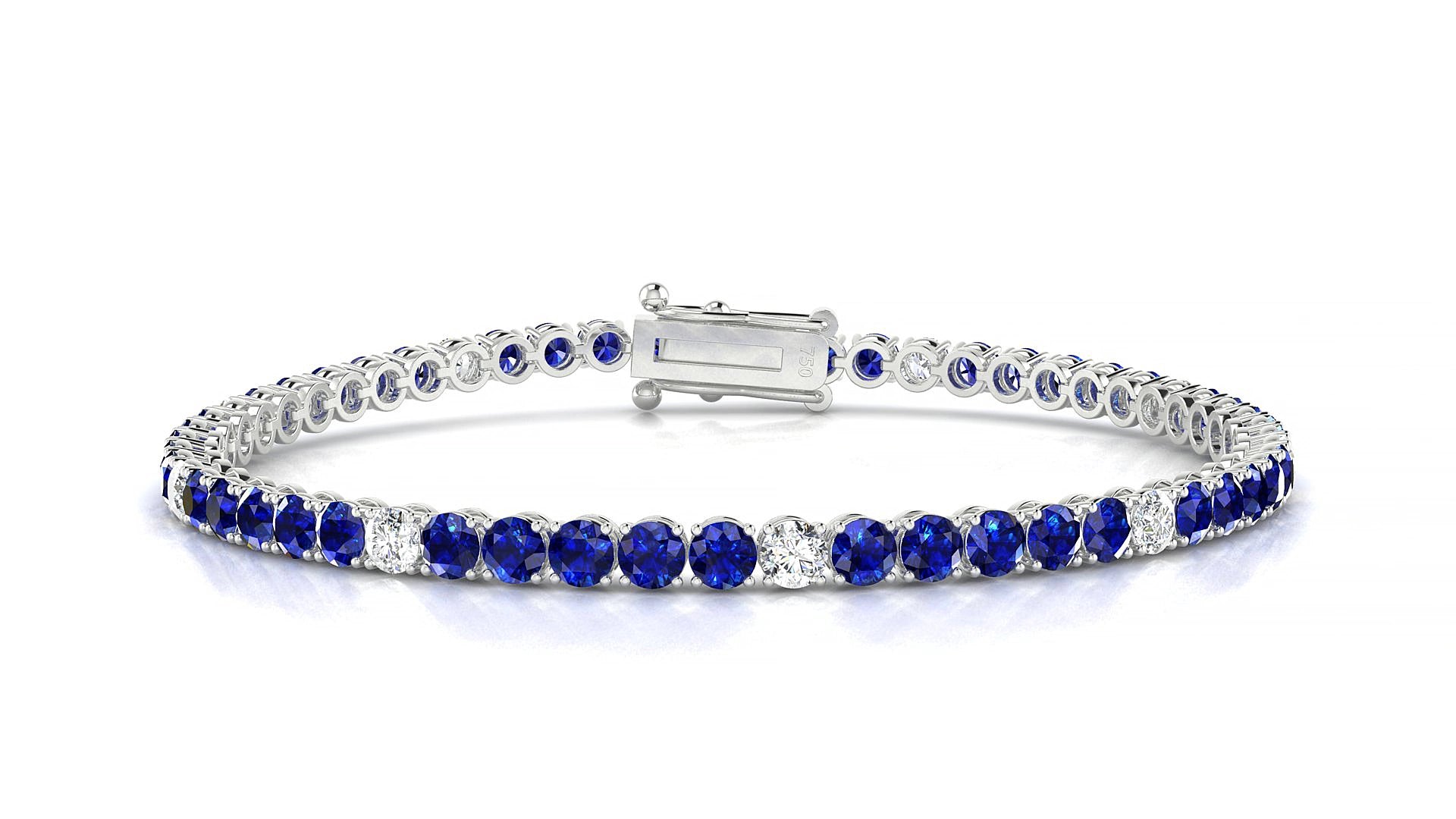 Firenze 5-1 | 18k White Gold 3 mm Round Natural Sapphire & Diamond 15 cm Tennis Bracelet