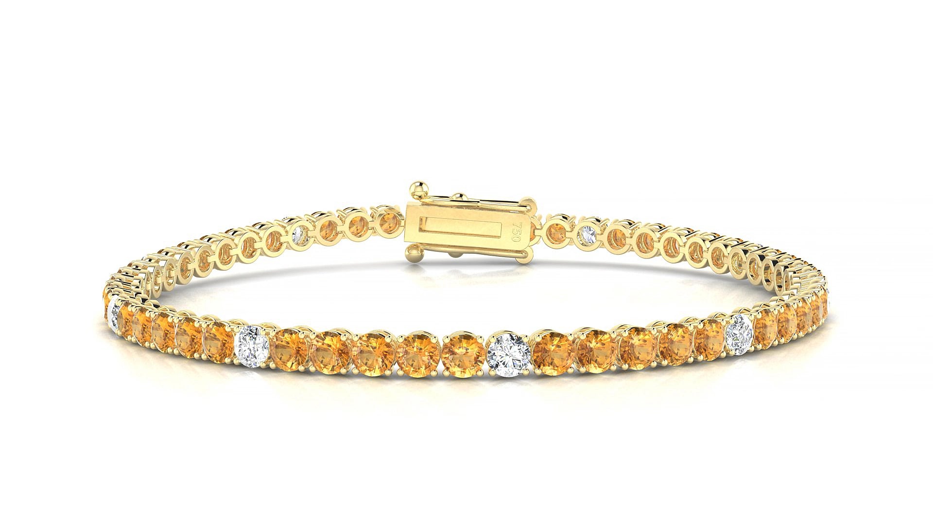 Firenze 5-1 | 18k Yellow Gold 3 mm Round Natural Citrine & Diamond 18 cm Tennis Bracelet