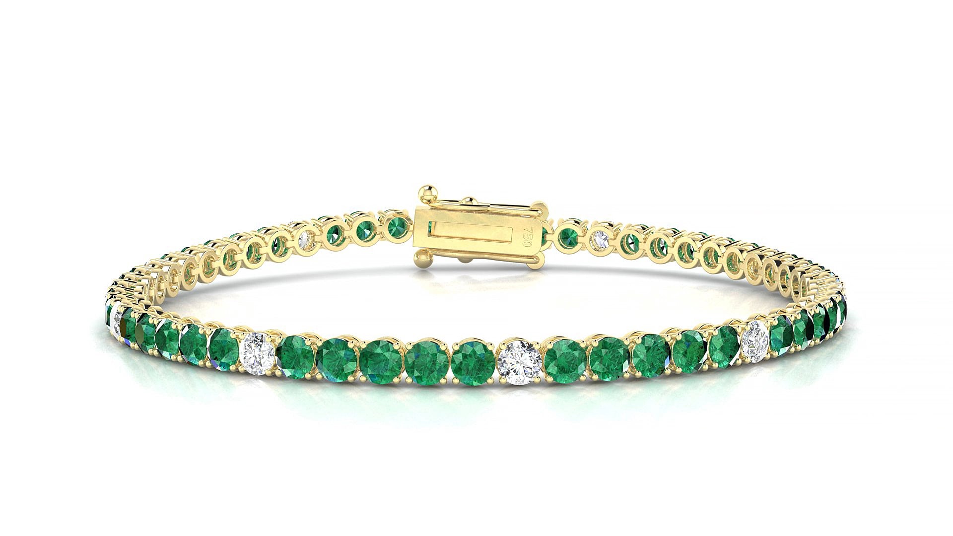 Firenze 5-1 | 18k Yellow Gold 3 mm Round Natural Emerald & Diamond 15 cm Tennis Bracelet