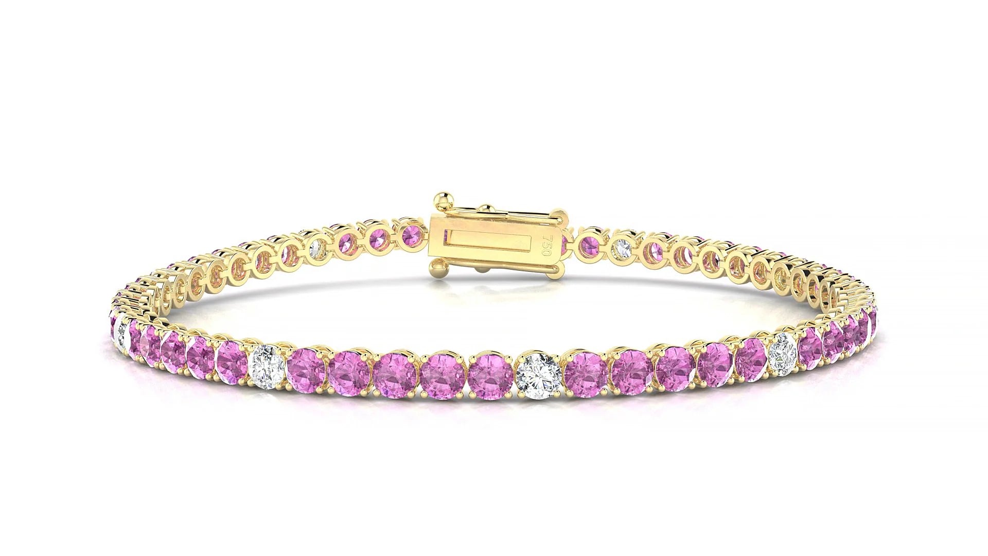Firenze 5-1 | 18k Yellow Gold 3 mm Round Natural Pink Sapphire & Diamond Tennis Bracelet