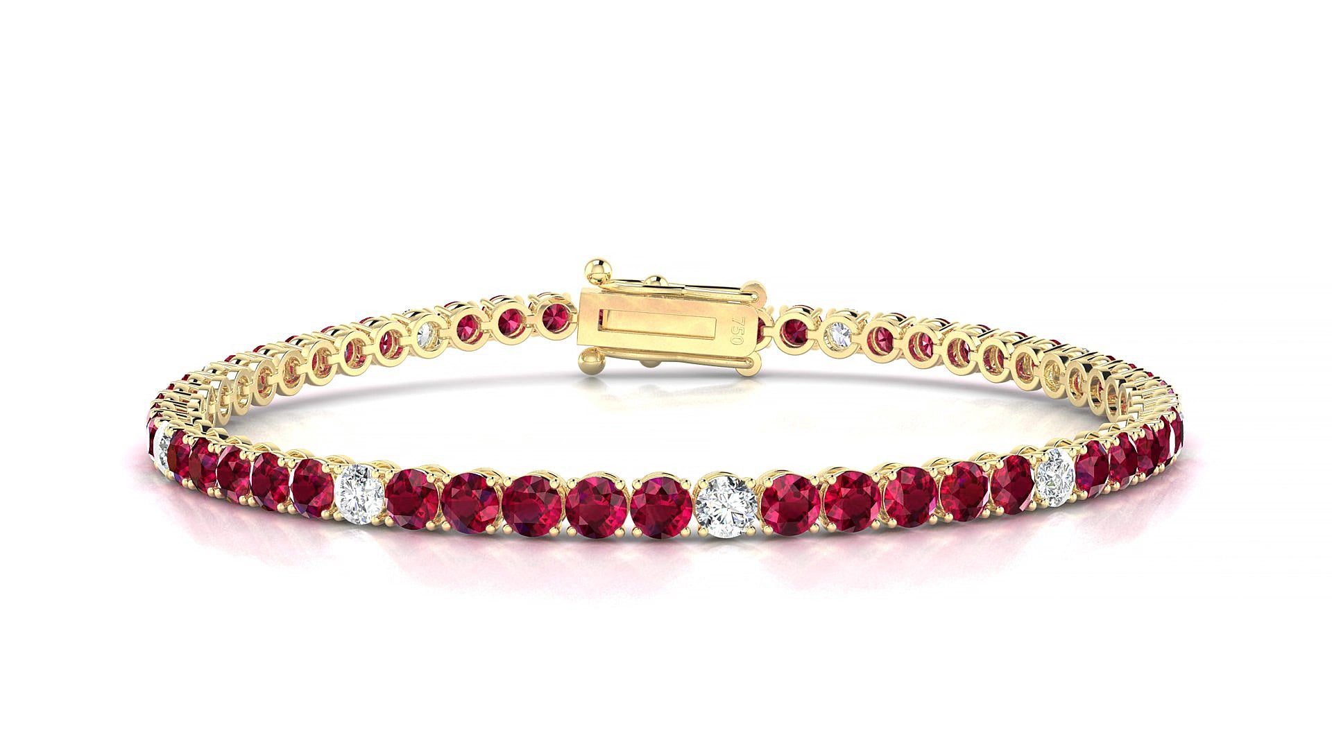 Firenze 5-1 | 18k Yellow Gold 3 mm Round Natural Ruby & Diamond 17 cm Tennis Bracelet