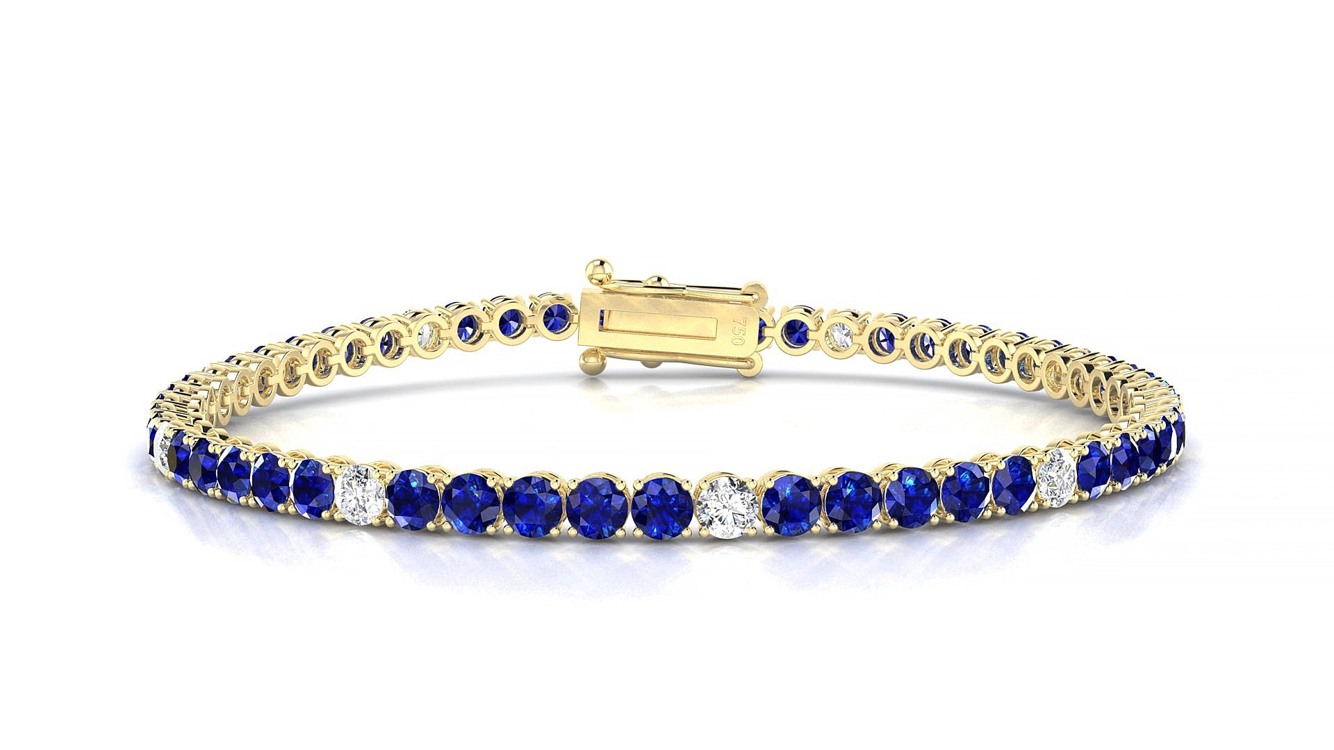 Firenze 5-1 | 18k Yellow Gold 3 mm Round Natural Sapphire & Diamond 18 cm Tennis Bracelet