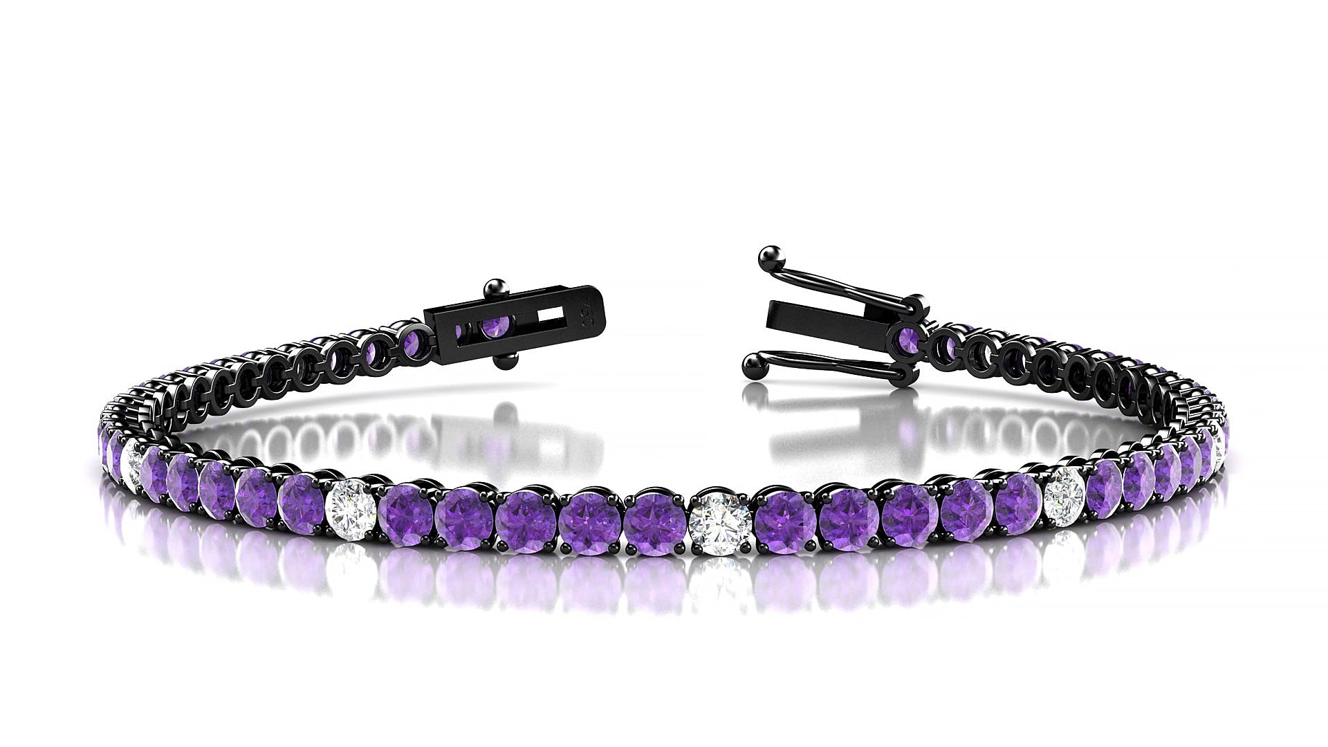 Firenze 5-1 | 18k Black Gold 3 mm Round Natural Amethyst & Diamond 15 cm Tennis Bracelet