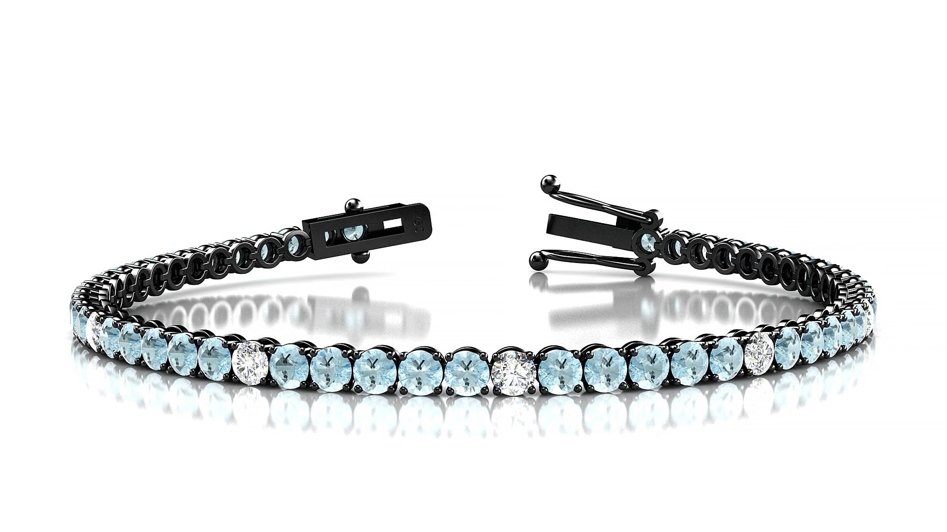 Firenze 5-1 | 18k Black Gold 3 mm Round Natural Aquamarine & Diamond 15 cm Tennis Bracelet