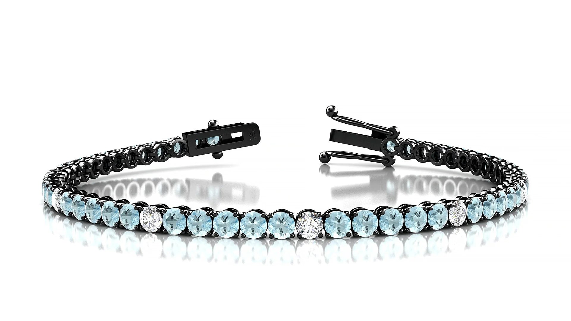 Firenze 5-1 | 18k Black Gold 3 mm Round Natural Aquamarine & Diamond Tennis Bracelet