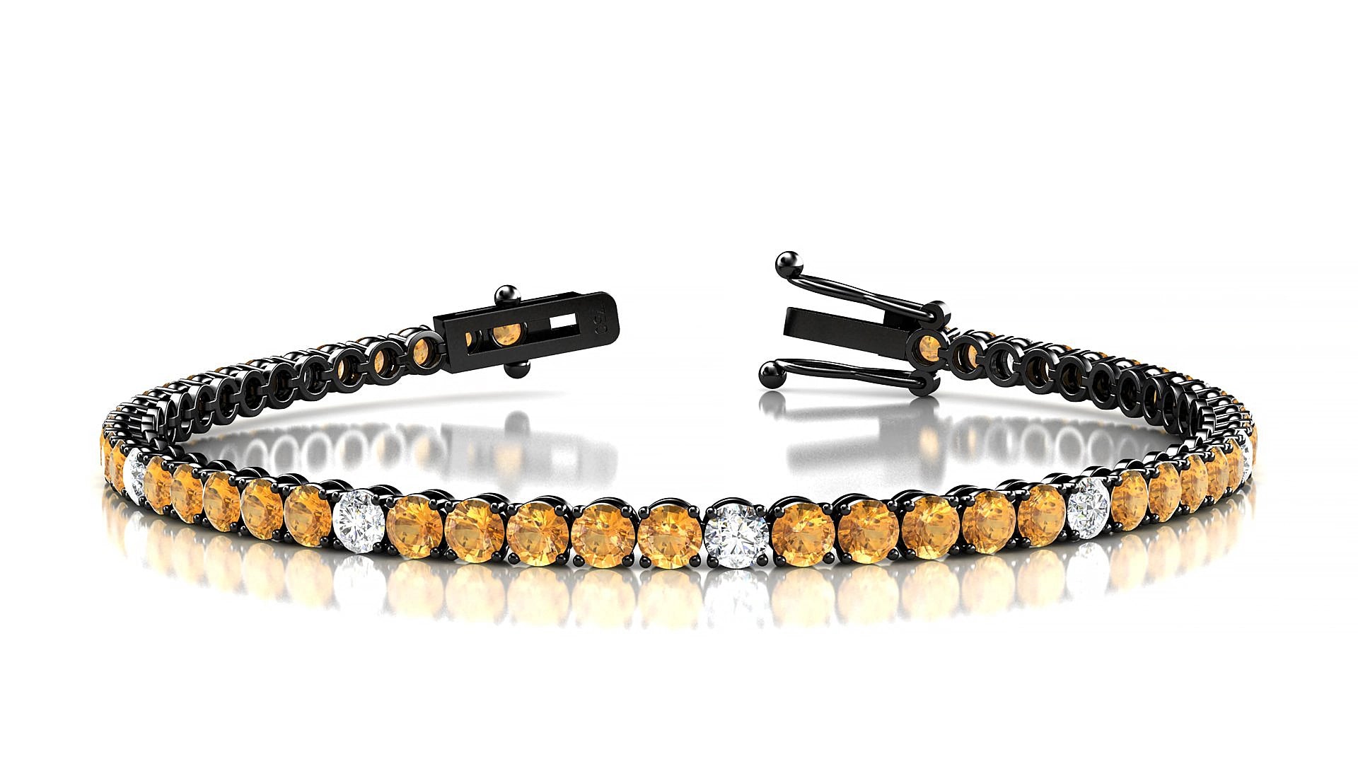 Firenze 5-1 | 18k Black Gold 3 mm Round Natural Citrine & Diamond 16 cm Tennis Bracelet