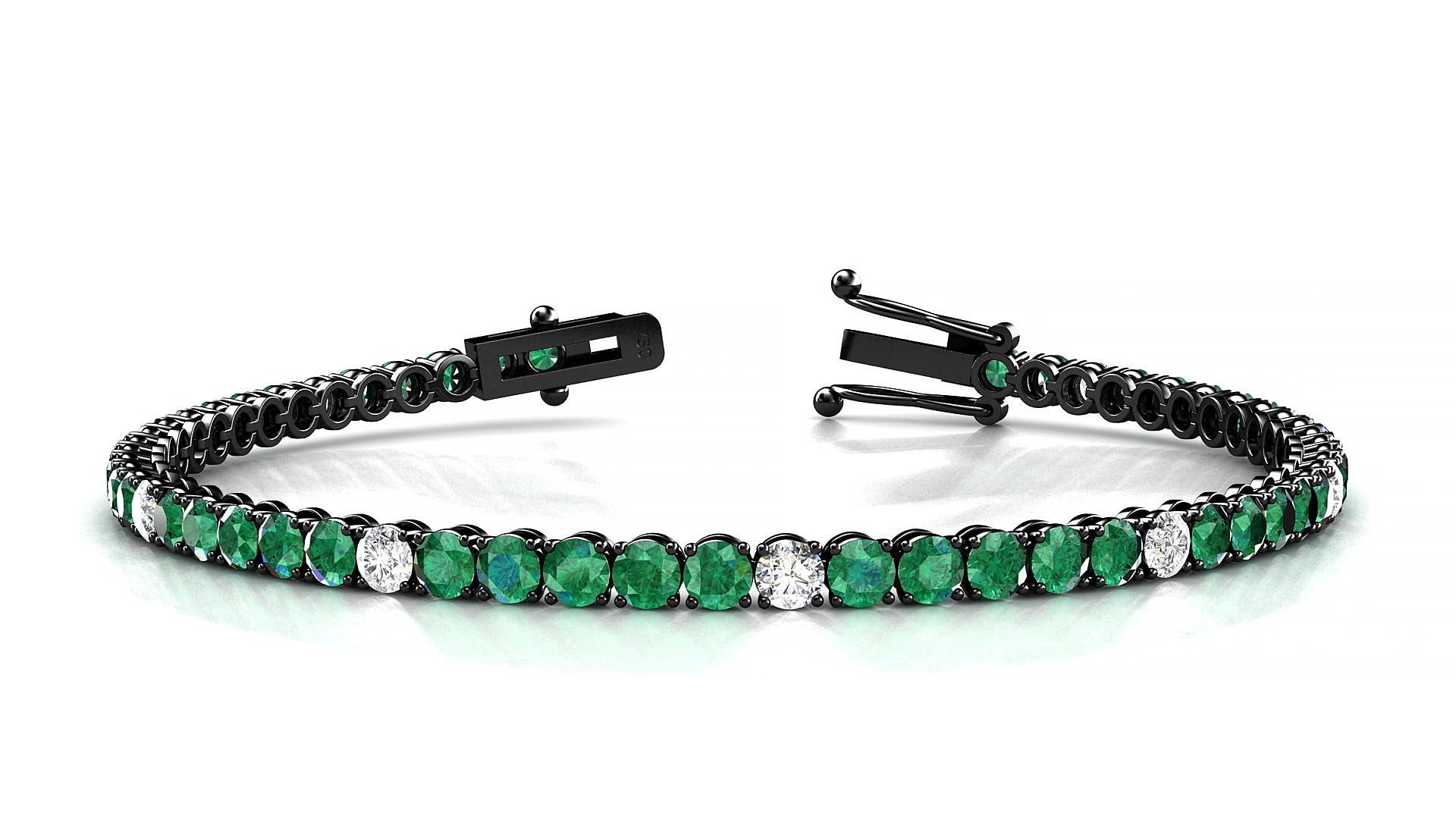 Firenze 5-1 | 18k Black Gold 3 mm Round Natural Emerald & Diamond 16 cm Tennis Bracelet
