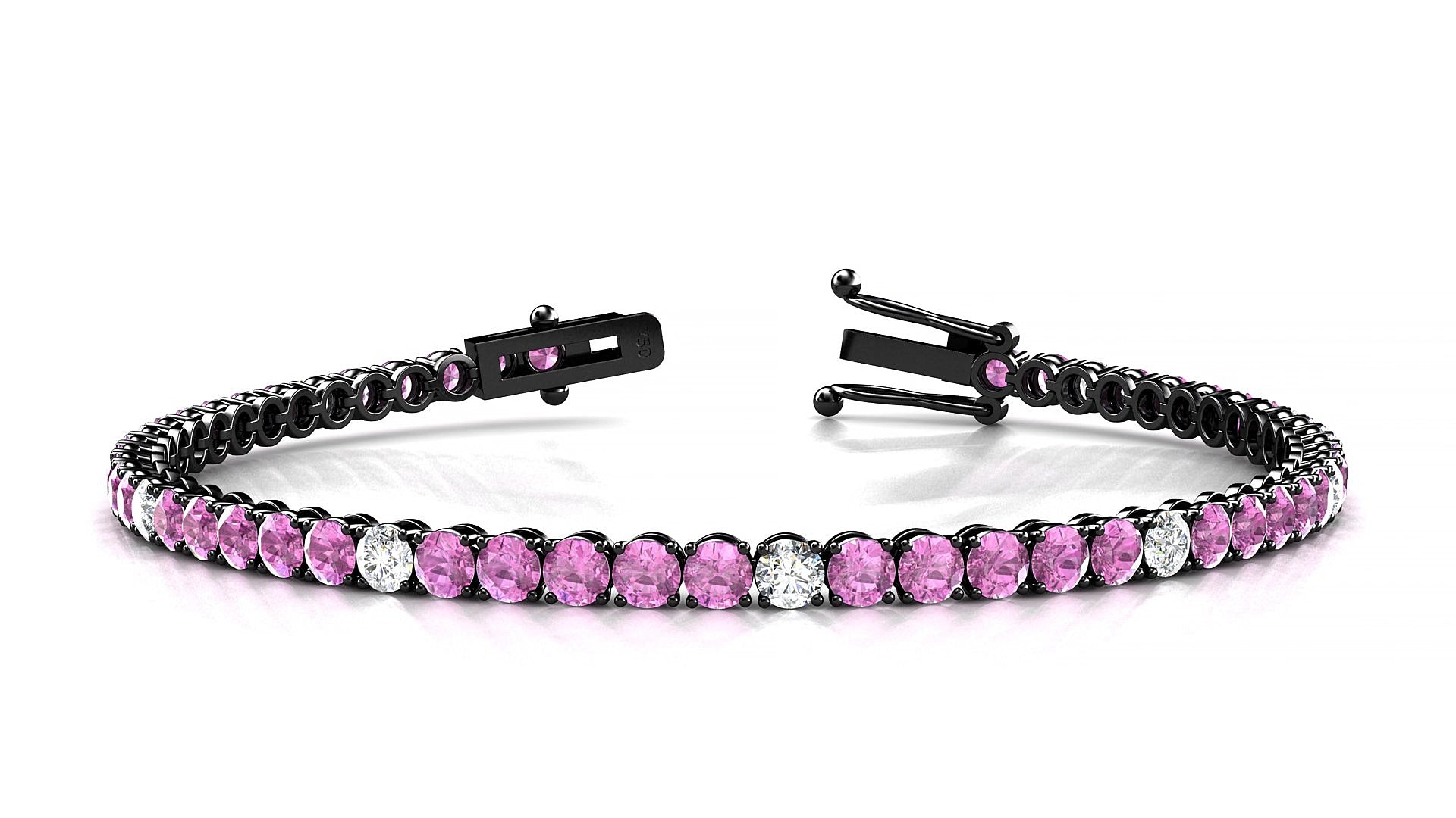 Firenze 5-1 | 18k Black Gold 3 mm Round Natural Pink Sapphire & Diamond 15 cm Tennis Bracelet