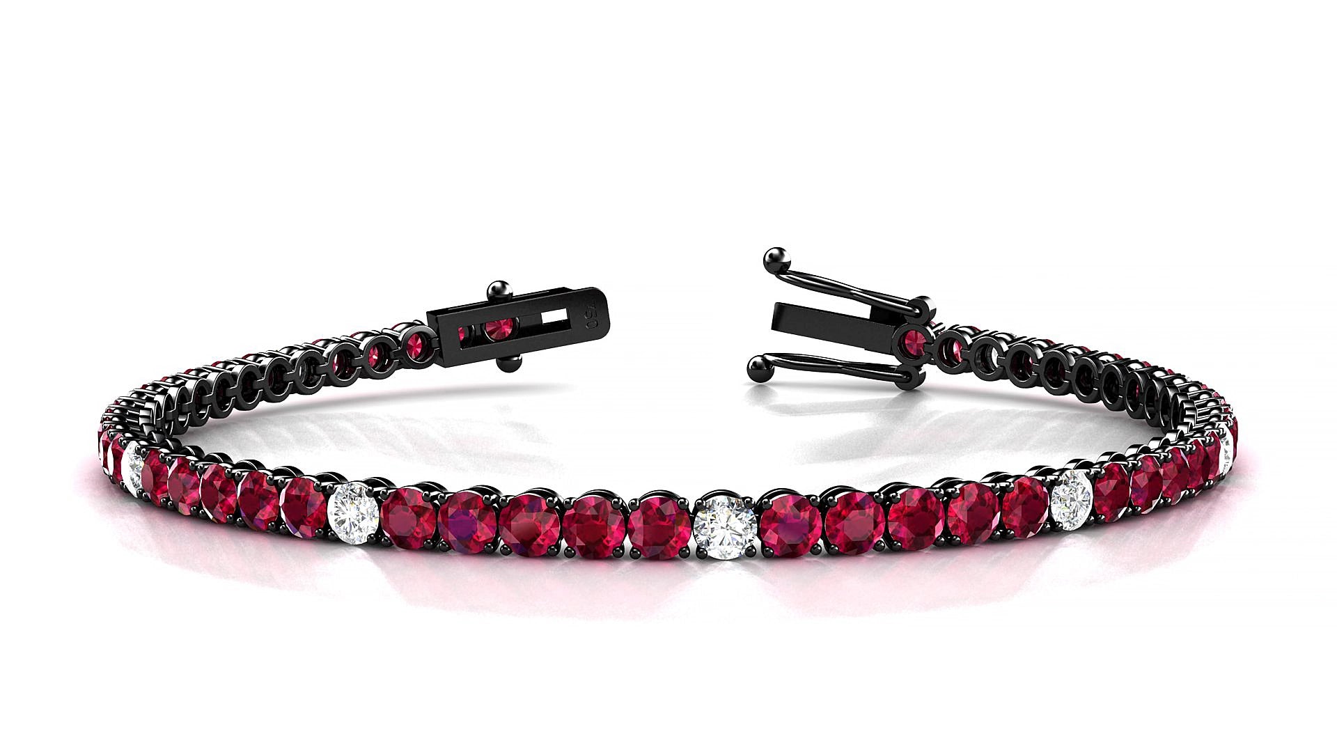 Firenze 5-1 | 18k Black Gold 3 mm Round Natural Ruby & Diamond 16 cm Tennis Bracelet