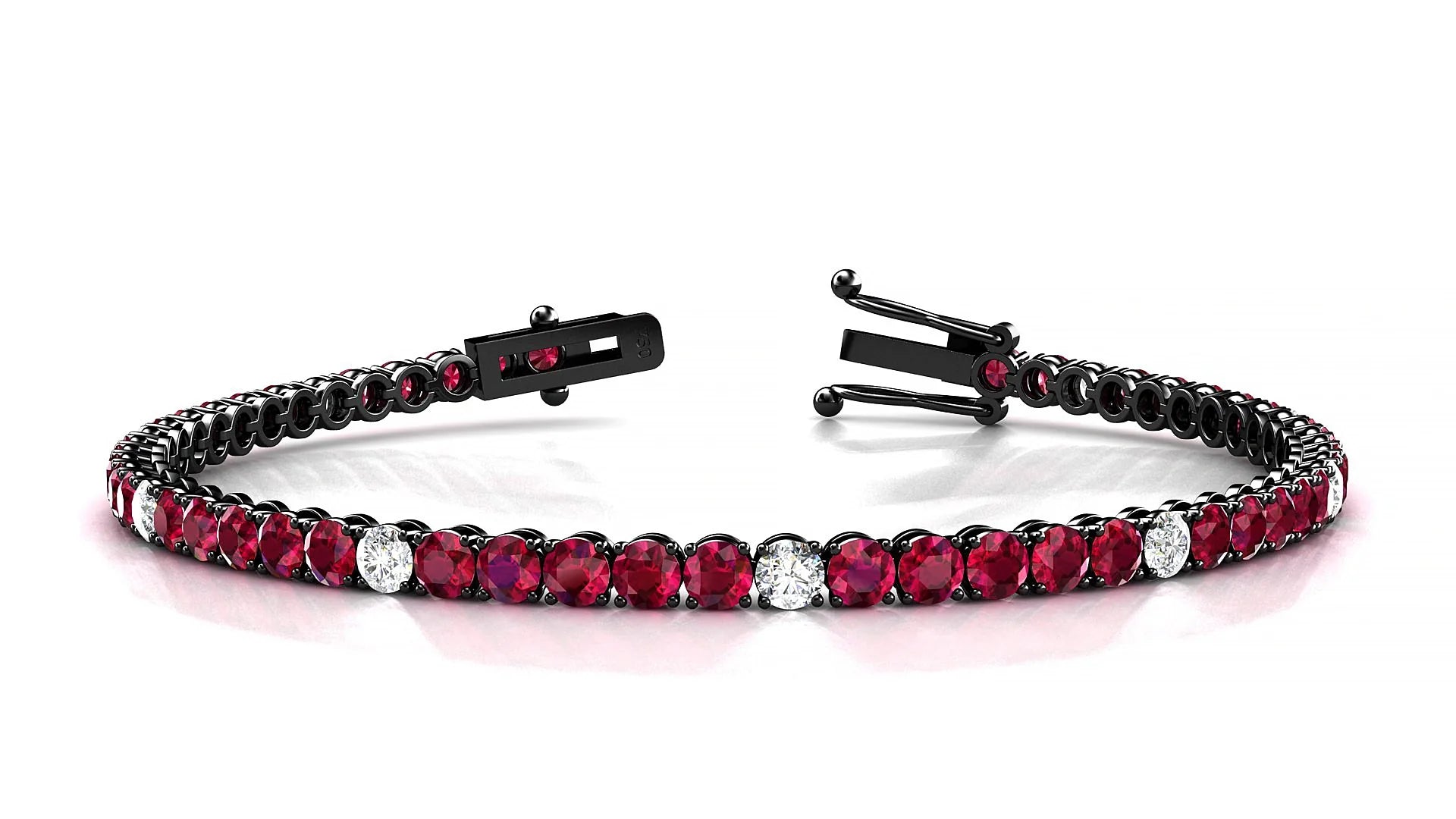 Firenze 5-1 | 18k Black Gold 3 mm Round Natural Ruby & Diamond Tennis Bracelet