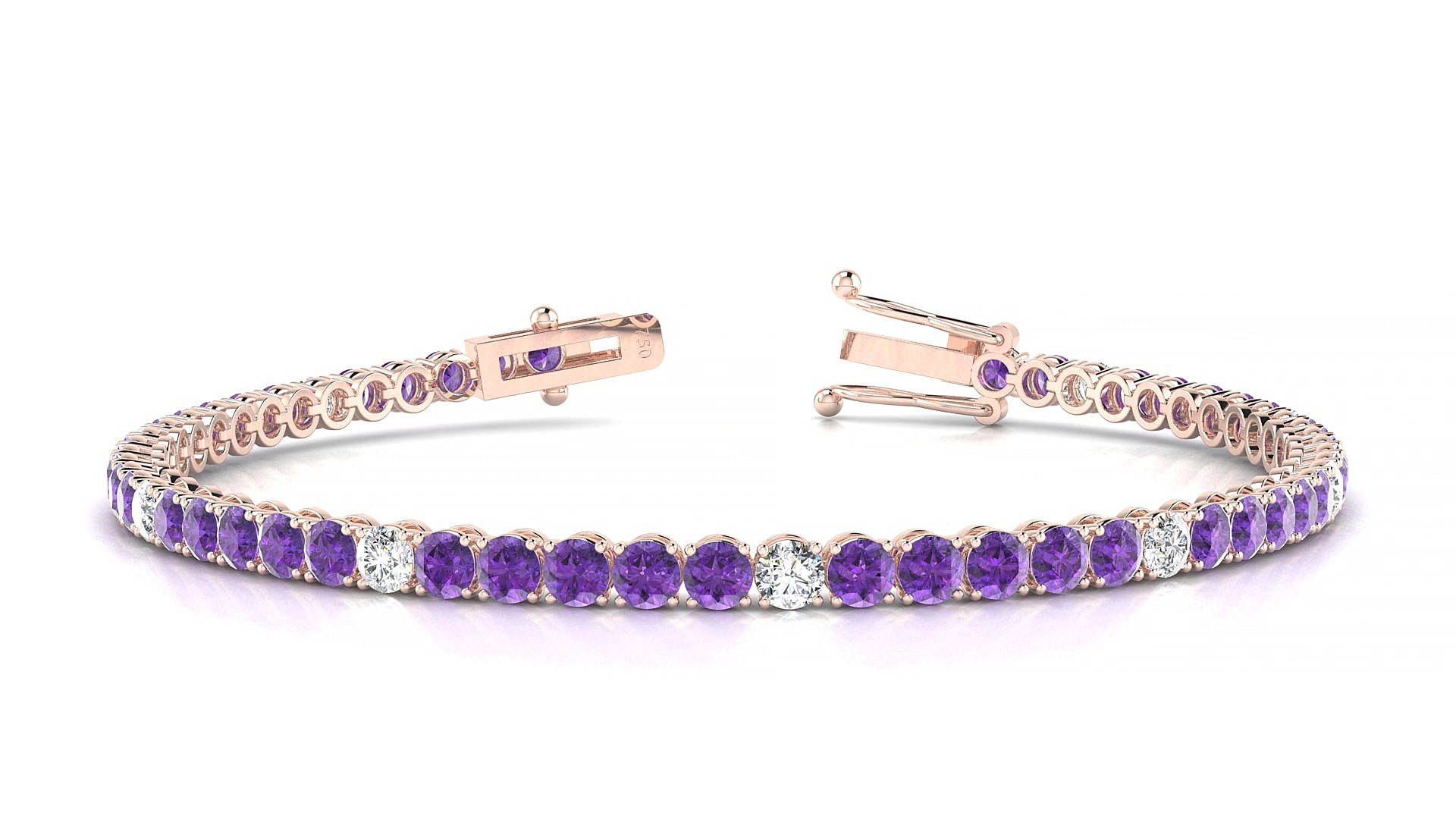 Firenze 5-1 | 18k Rose Gold 3 mm Round Natural Amethyst & Diamond 15 cm Tennis Bracelet