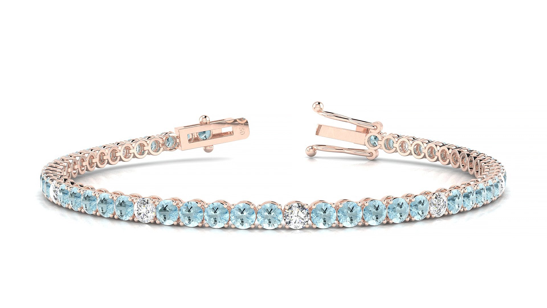 Firenze 5-1 | 18k Rose Gold 3 mm Round Natural Aquamarine & Diamond 18 cm Tennis Bracelet
